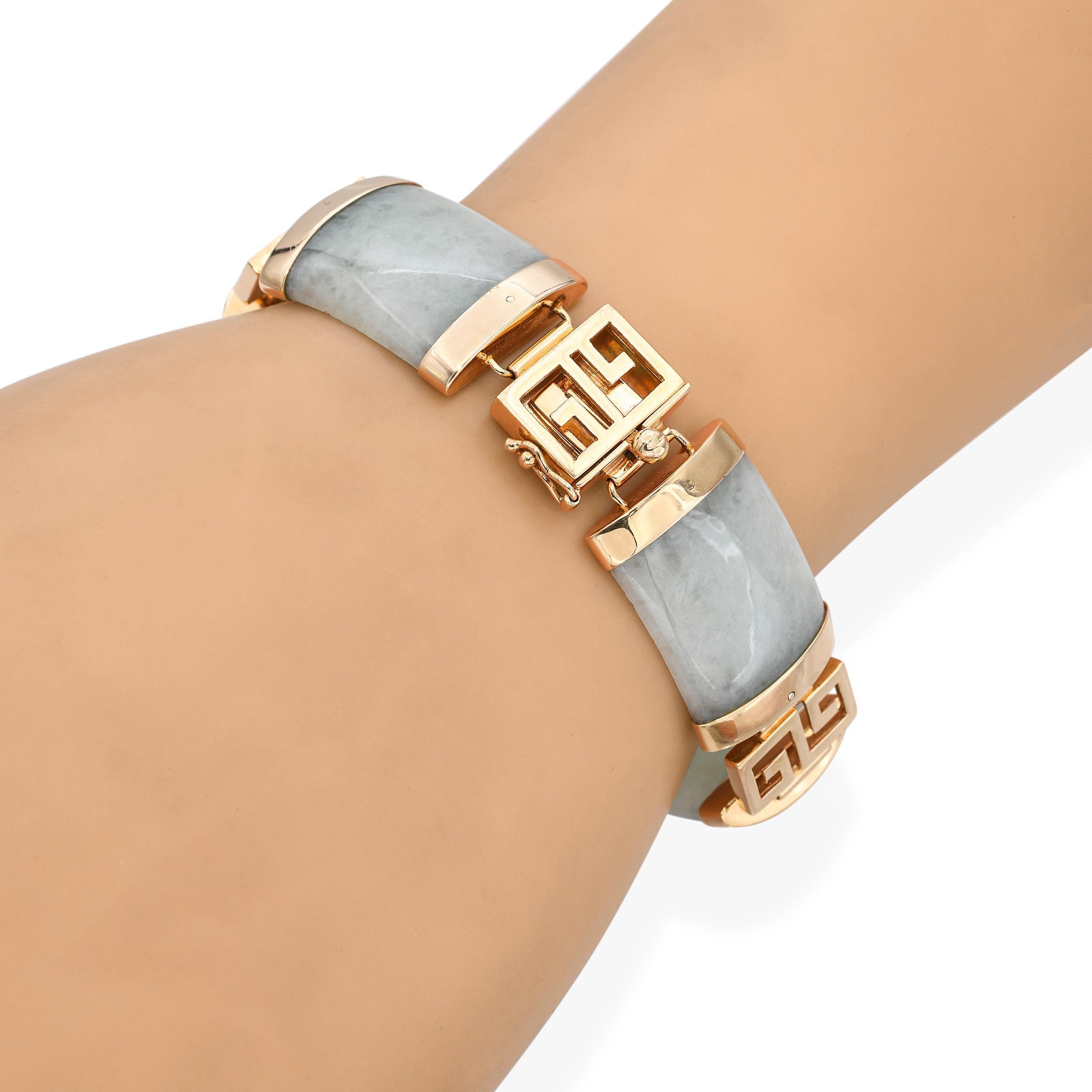 Vintage 14k Gelbgold Grün Jade Link-Armband (Rohschliff) im Angebot