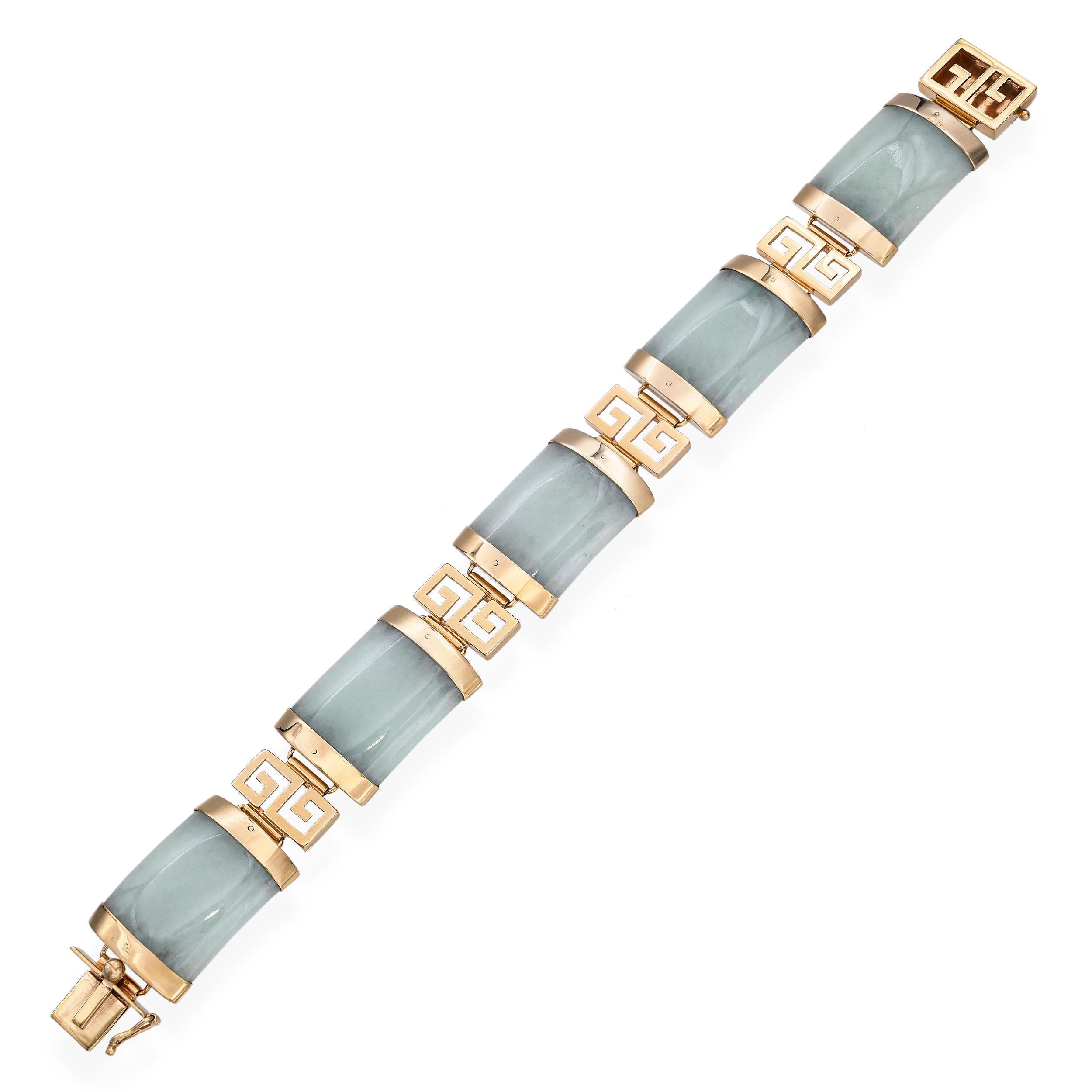 Vintage 14k Gelbgold Grün Jade Link-Armband Damen im Angebot