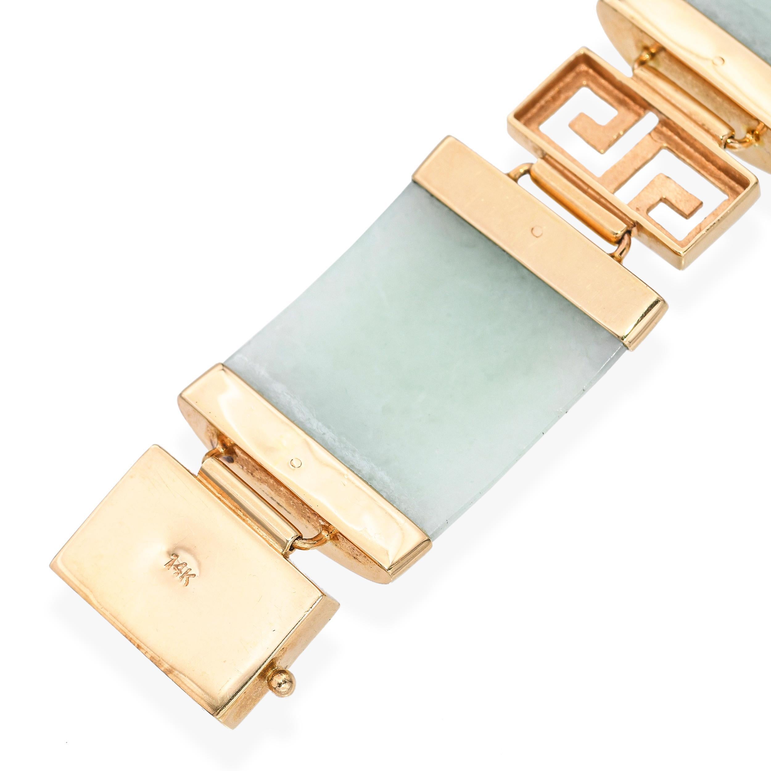 Vintage 14k Gelbgold Grün Jade Link-Armband im Angebot 1