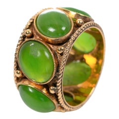 Vintage 14k Yellow Gold Green Jade Oval Cabochon Band Ring