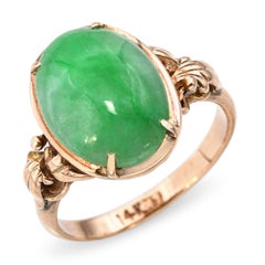 Vintage 14k Yellow Gold Green Jadeite Jade Ring