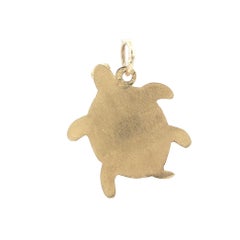 Vintage 14k Yellow Gold Green Stone w/ Red Enamel Detailed Turtle Charm Pendant