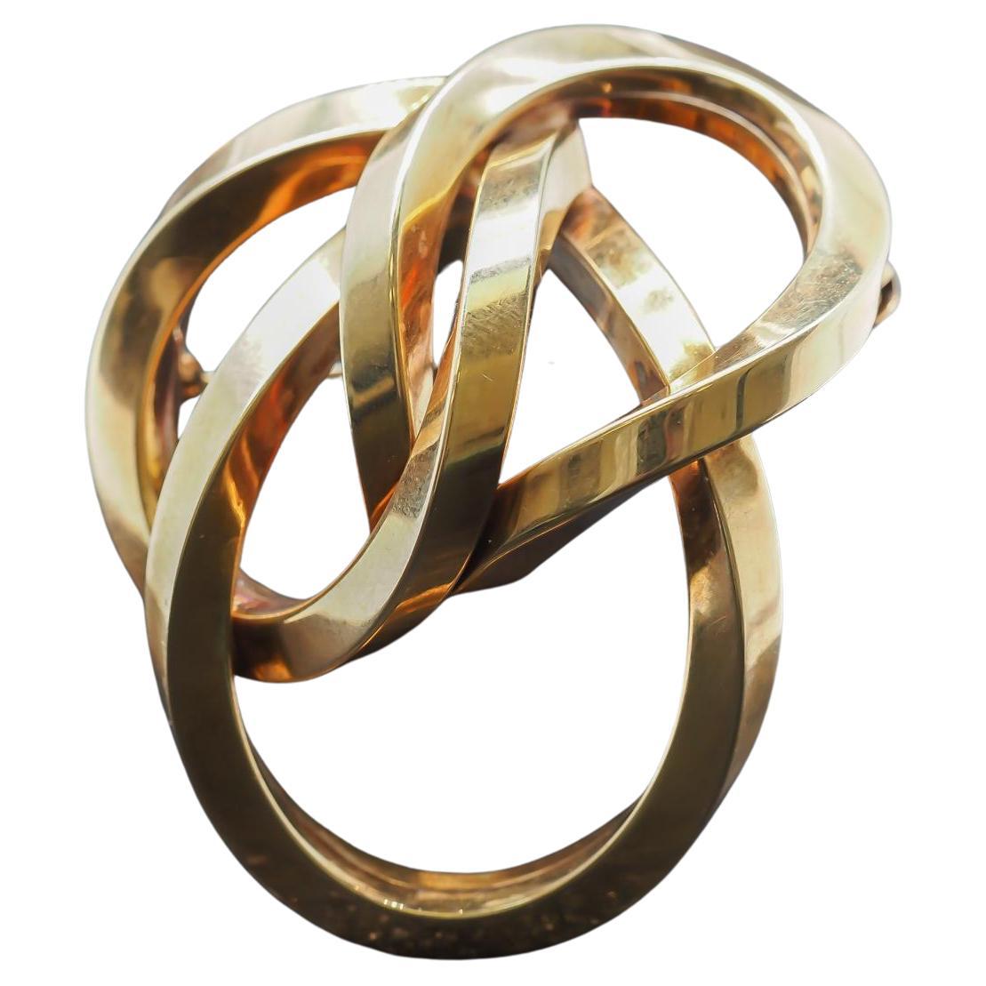 Vintage 14K Yellow Gold GROSSE freeform knot brooch For Sale at 1stDibs