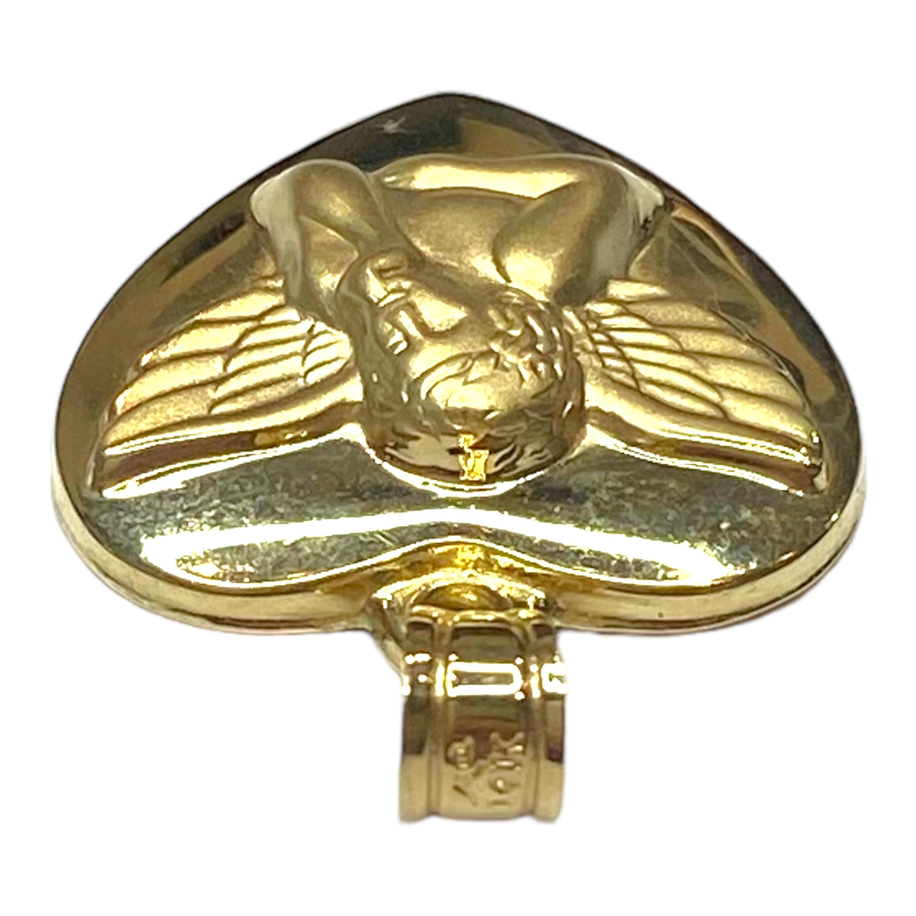 Vintage 14K Yellow Gold Guardian Angel Heart Pendant In Good Condition In Henderson, NV