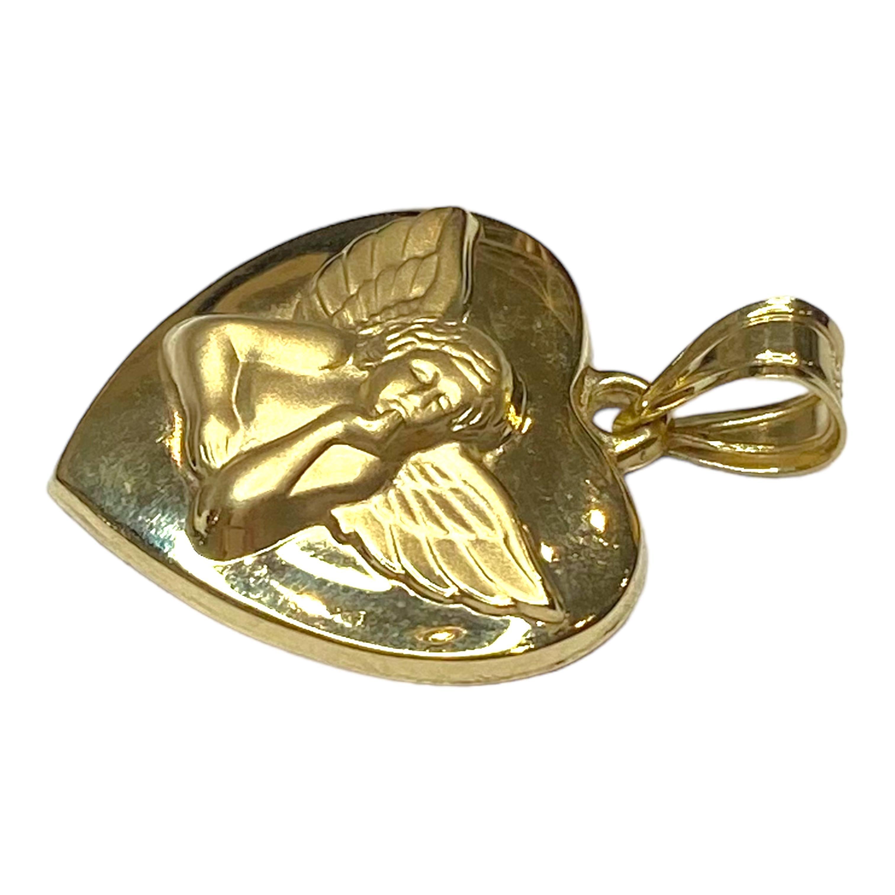 Vintage 14K Yellow Gold Guardian Angel Heart Pendant 1