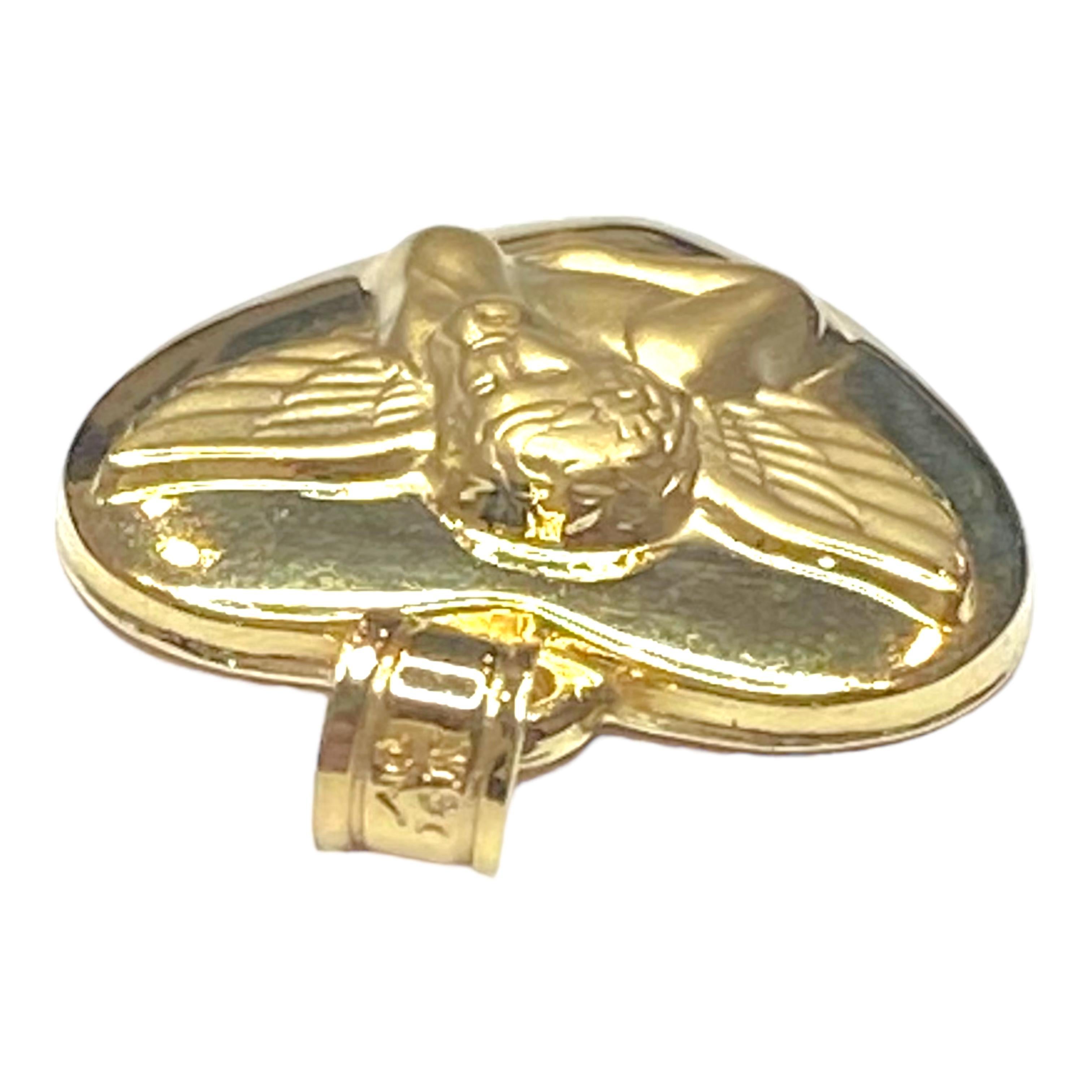 Vintage 14K Yellow Gold Guardian Angel Heart Pendant 2