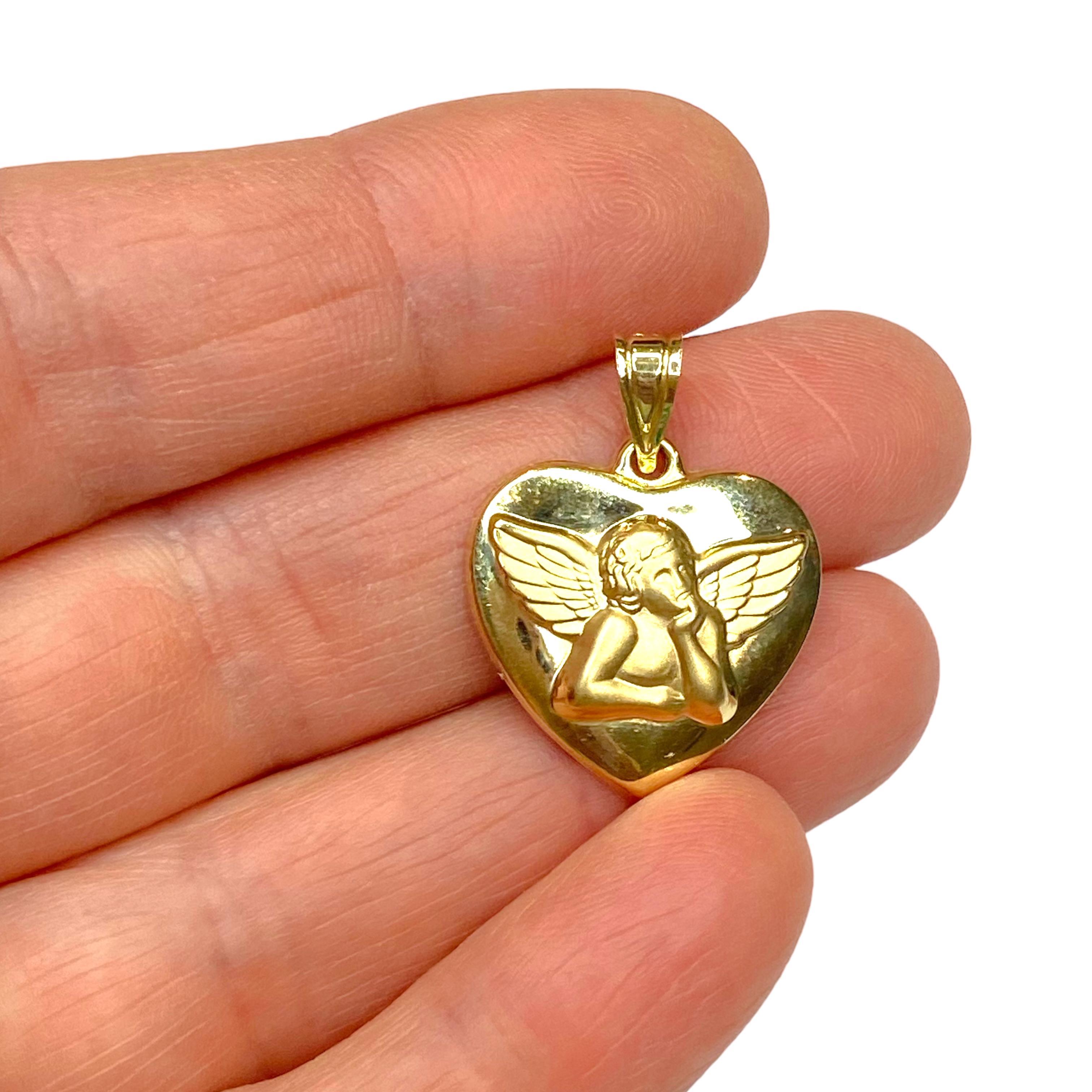 Vintage 14K Yellow Gold Guardian Angel Heart Pendant 3