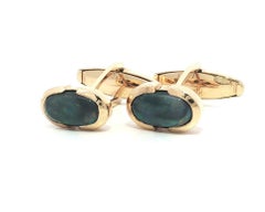 Vintage 14k Yellow Gold Half Bezel Set Black Opal Classy Cufflinks