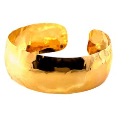 Vintage 14K Yellow Gold Hammered Finish Wide Cuff Bracelet