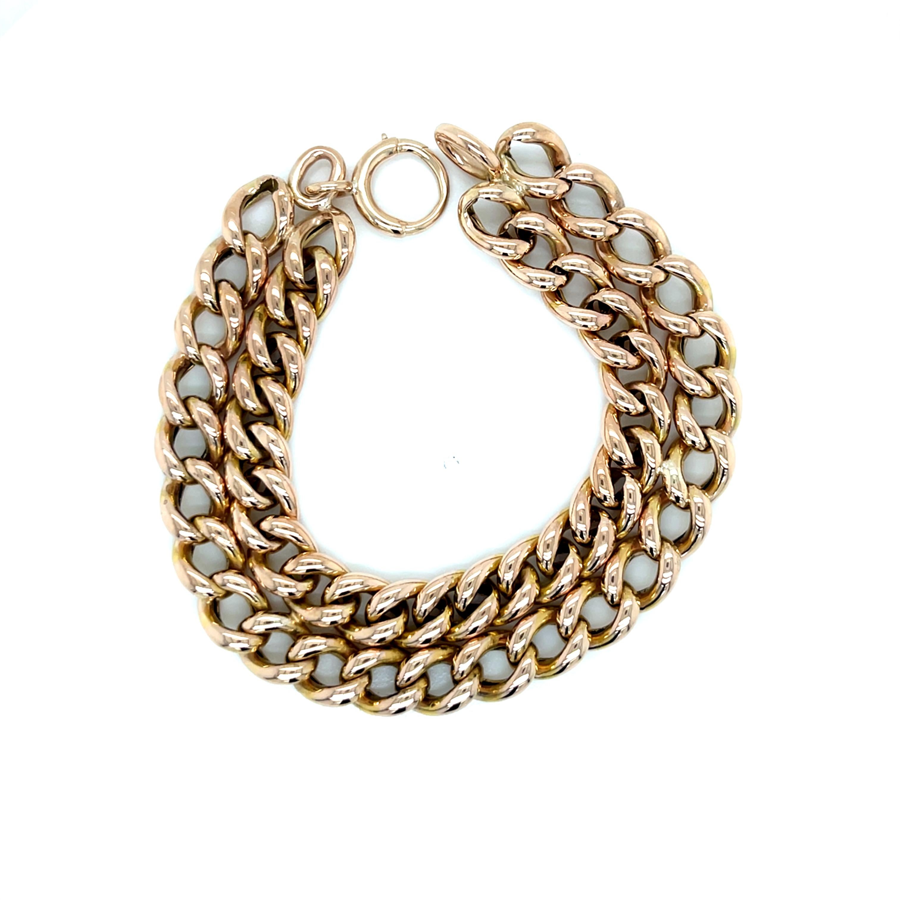 Bracciale d'epoca in oro giallo 14k Hand Made a doppio filo largo In condizioni ottime in vendita a Boston, MA