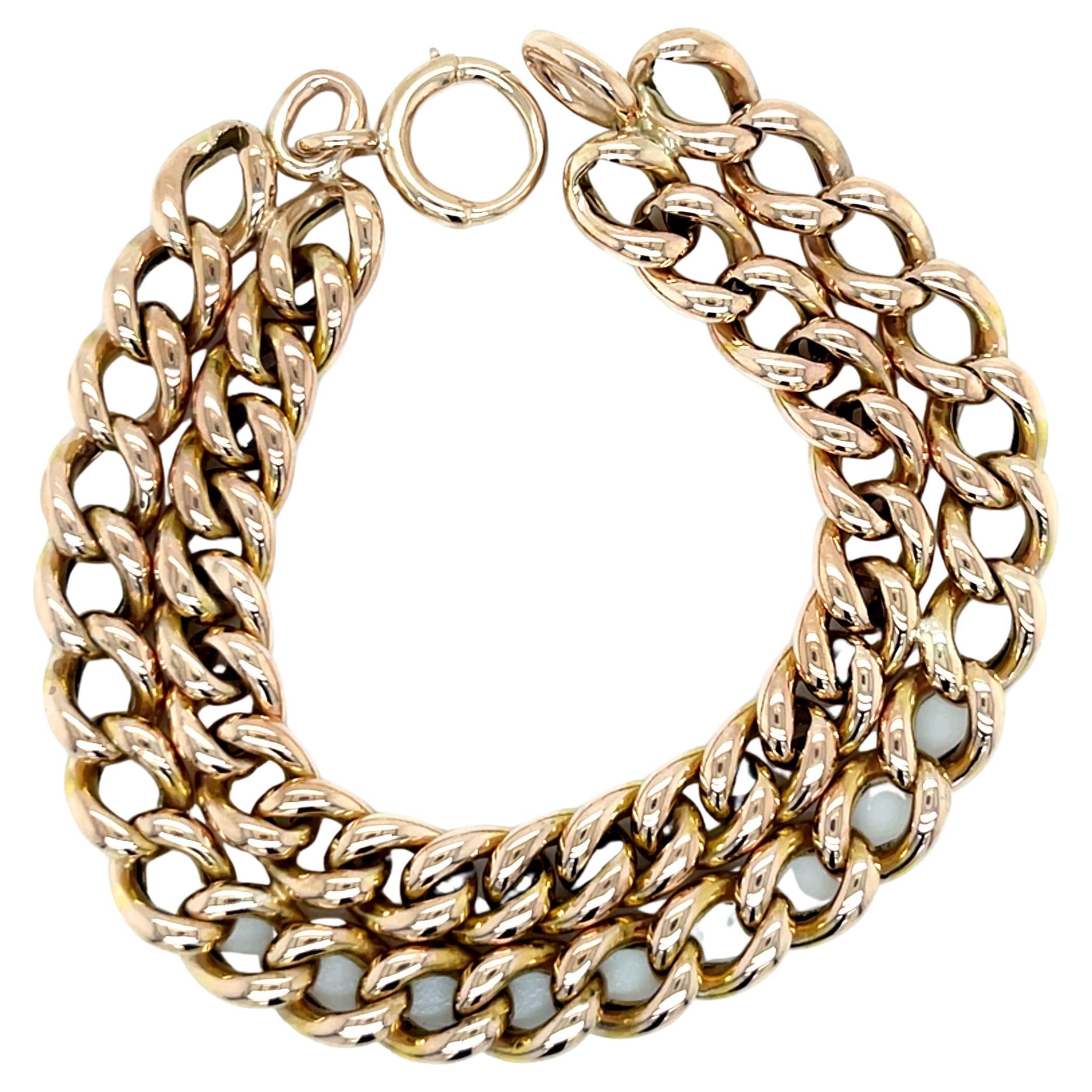 Vintage 14k Yellow Gold Hand Made Double Wide Cable Link Bracelet
