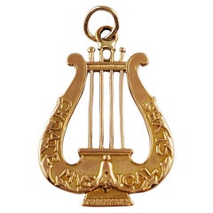 14K Yellow Gold Harp Pendant