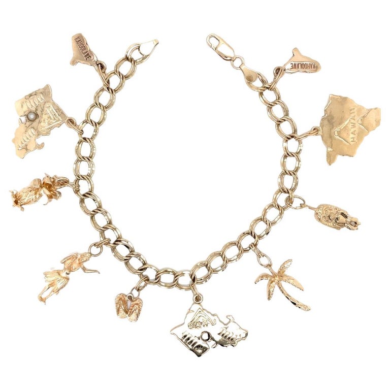 Vintage 14k Yellow Gold Hawaii Hawaiian Themed Charm Bracelet at 1stDibs
