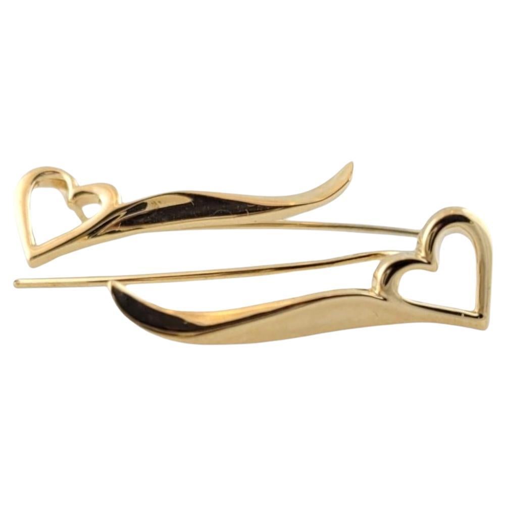 Vintage 14K Yellow Gold Heart Ear Pins #16124 For Sale