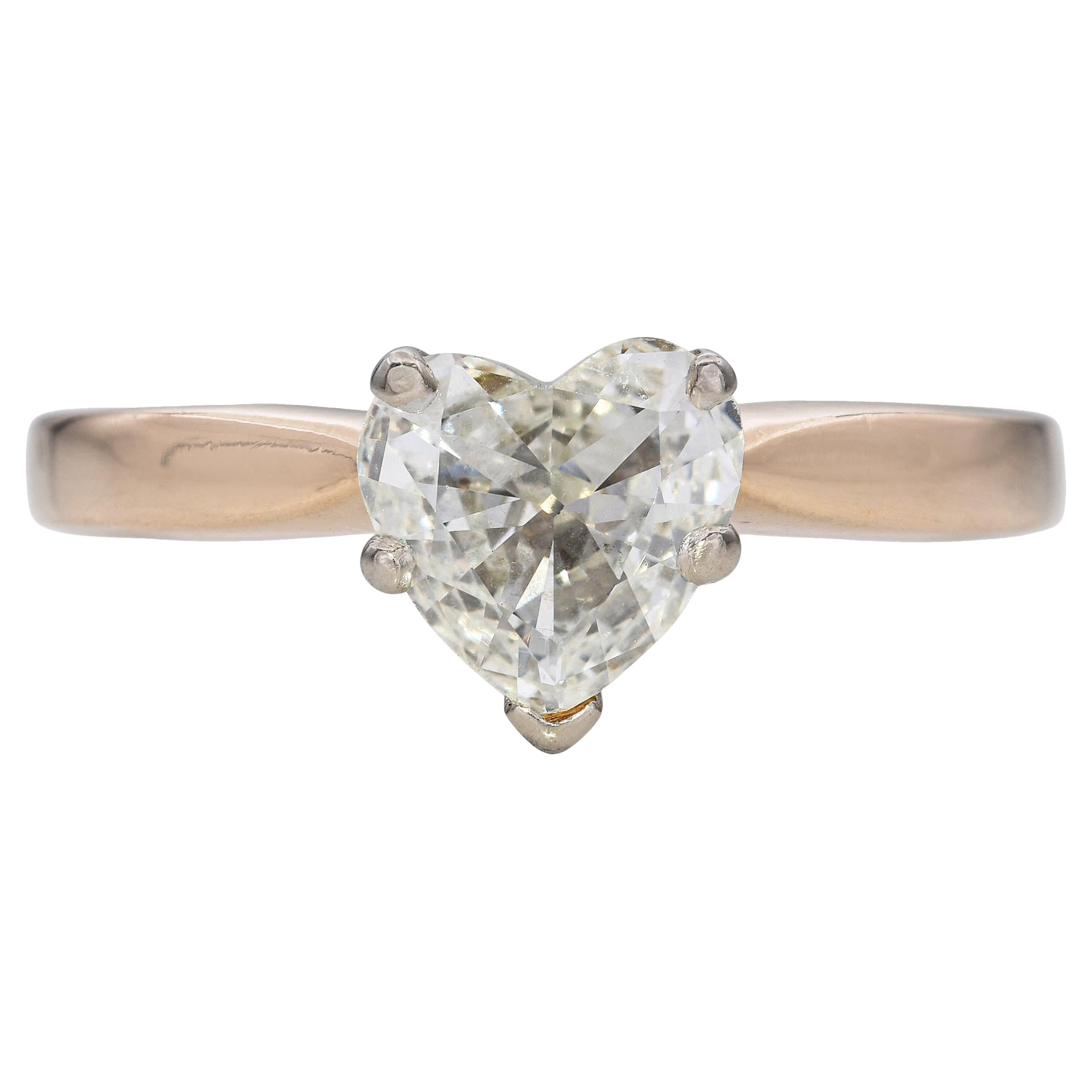 Anello solitario a forma di cuore in oro giallo 14k con diamante J Si1 da 1,05 carati Vintage