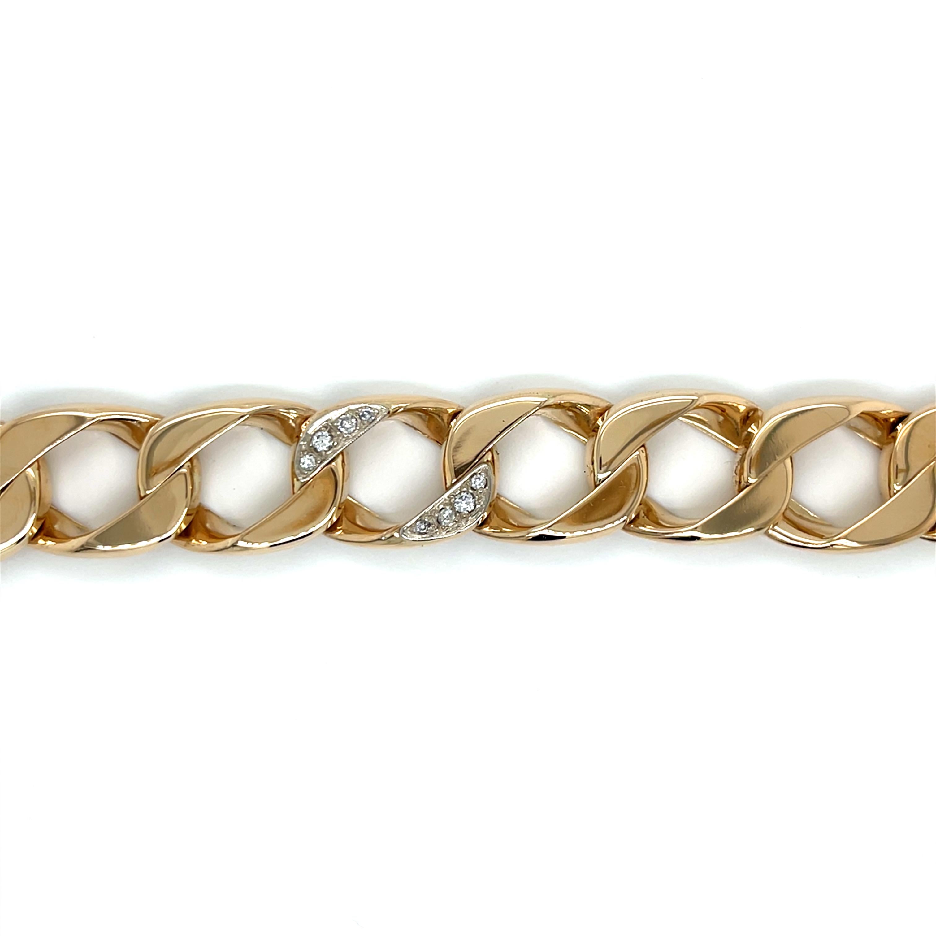 Vintage 14k Gelbgold Heavy Cable Armband mit Diamant Link

Gönnen Sie sich Luxus mit diesem prächtigen, schweren Kabelarmband aus 14-karätigem Gelbgold mit einem eleganten, mit Diamanten besetzten Glied. Dieses atemberaubende Stück ist ein Beispiel