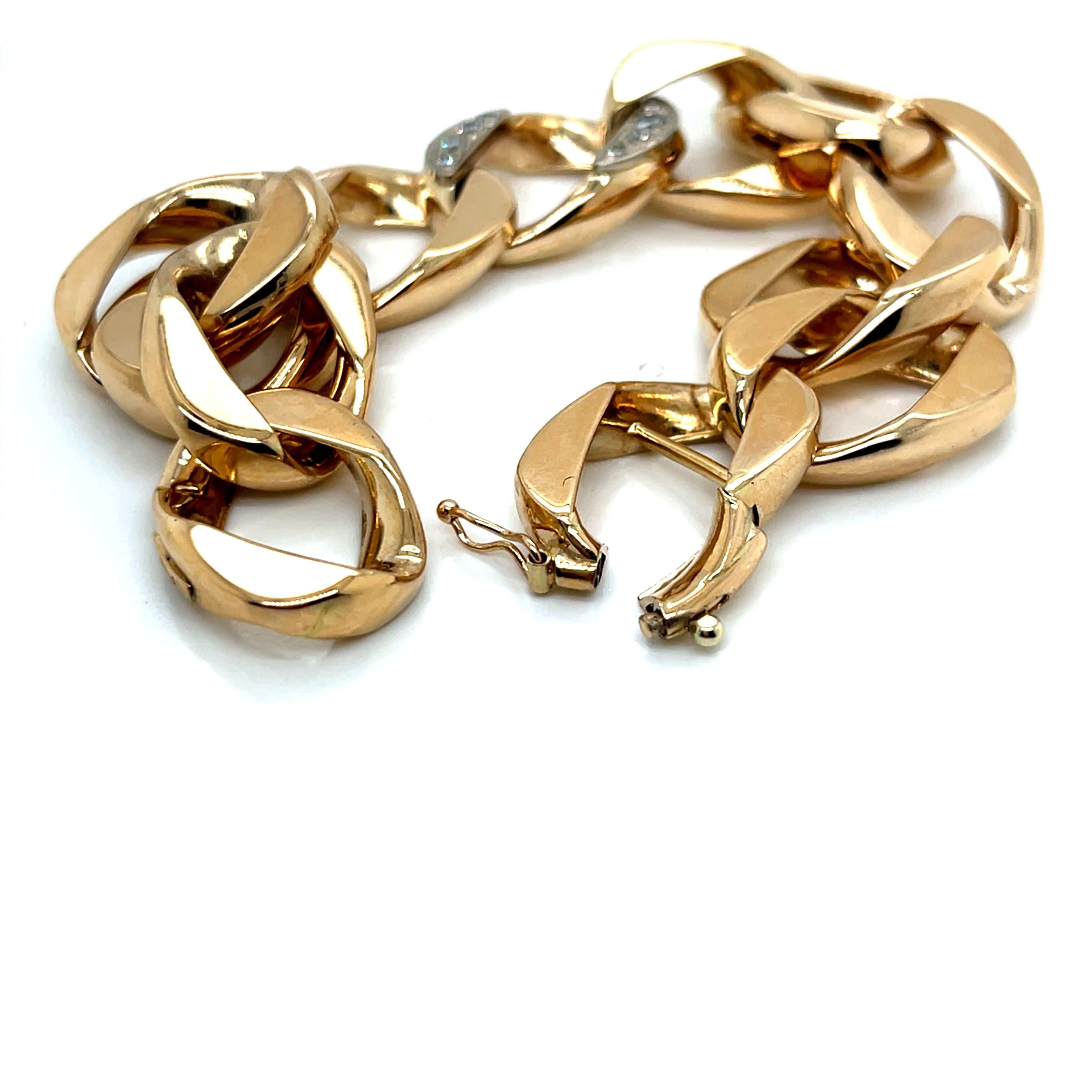Vintage 14k Gelbgold Heavy Cable Armband mit Diamant Link im Zustand „Hervorragend“ im Angebot in Boston, MA