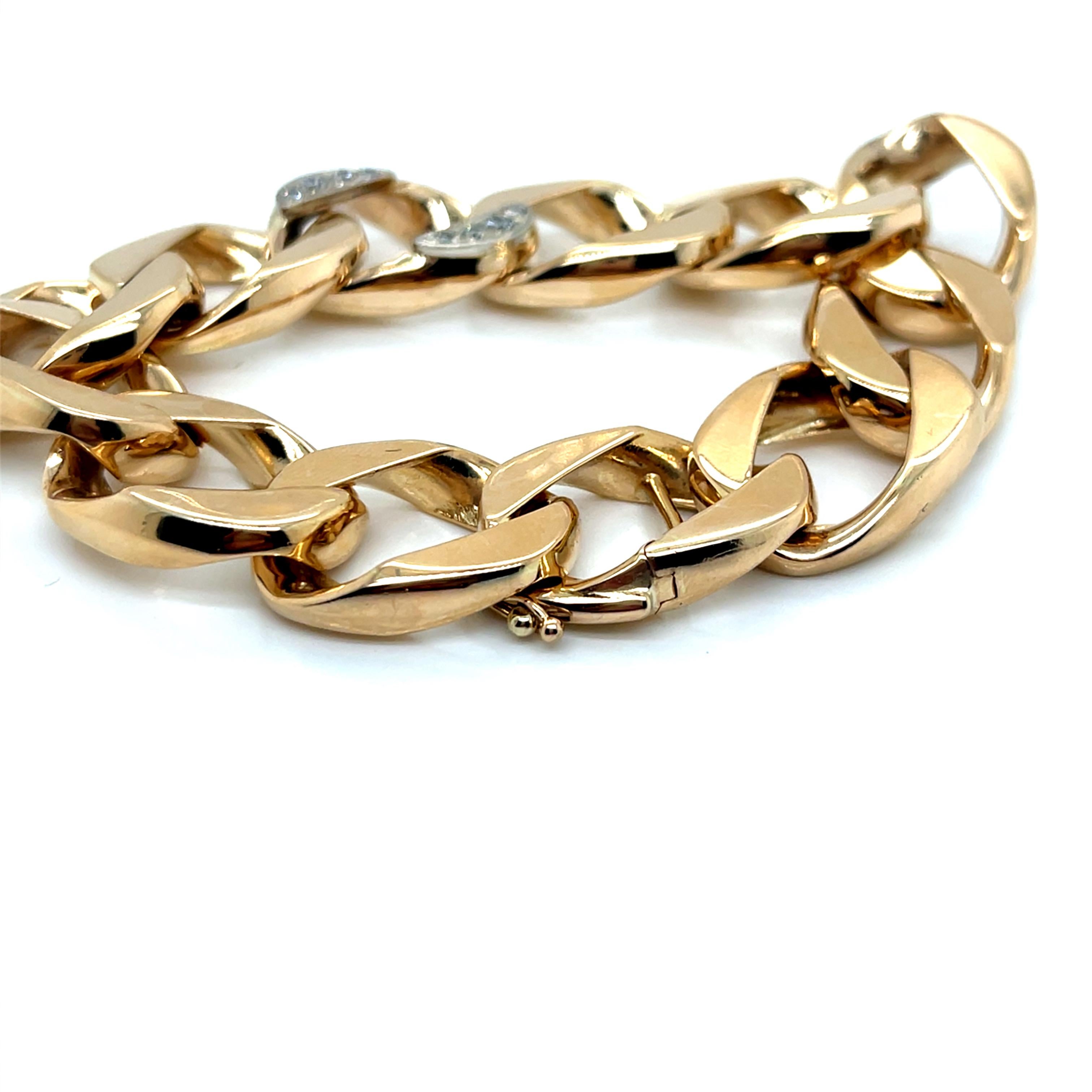 Vintage 14k Gelbgold Heavy Cable Armband mit Diamant Link für Damen oder Herren im Angebot