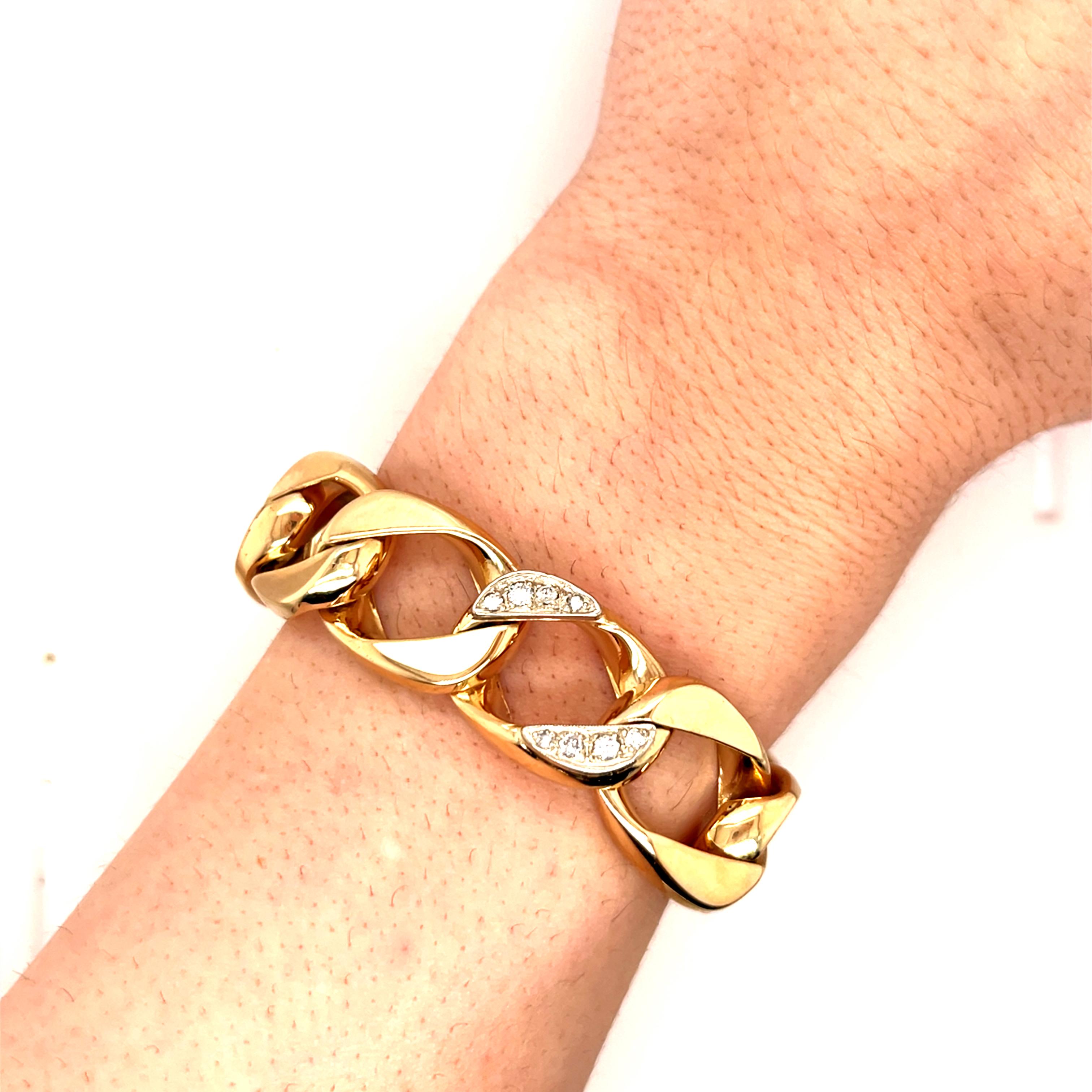Vintage 14k Gelbgold Heavy Cable Armband mit Diamant Link im Angebot 1