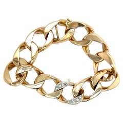 Vintage 14k Yellow Gold Heavy Cable Bracelet with Diamond Link