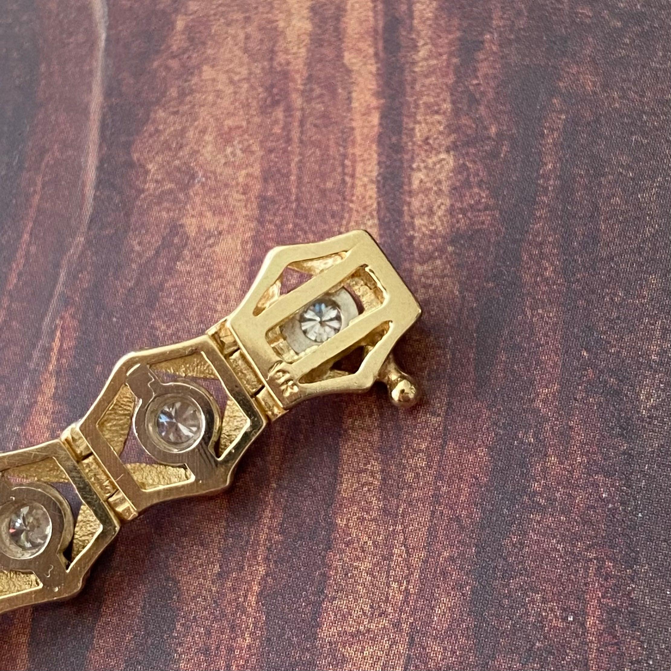Vintage 14K Gelbgold Sechseckige Links Diamant-Armband im Zustand „Gut“ in Henderson, NV