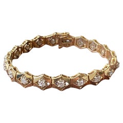Vintage 14K Yellow Gold Hexagonal Links Diamond Bracelet