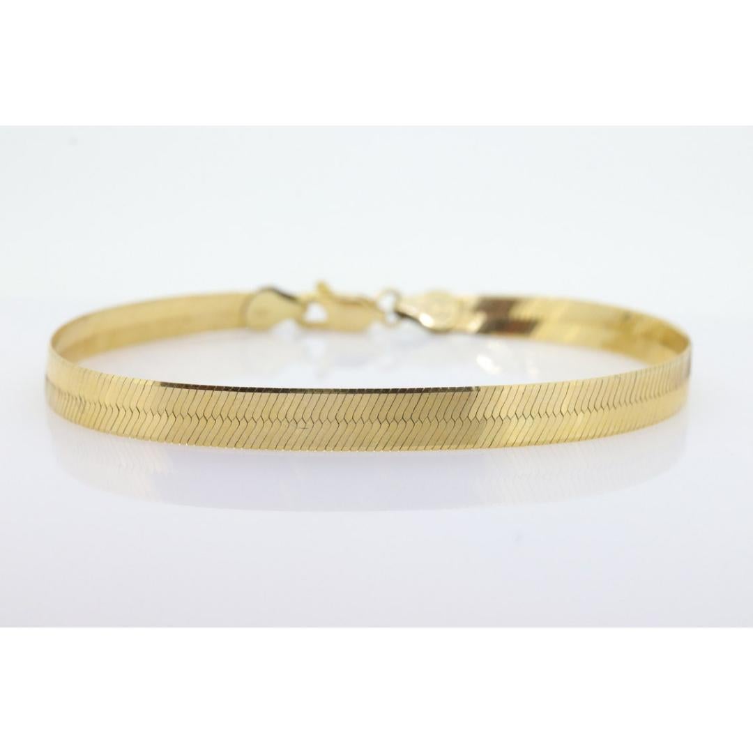 Vintage 14k Gelbgold hochglanzpoliertes herringbone-Armband. Breites Fischgrätenmuster für Damen oder Herren
