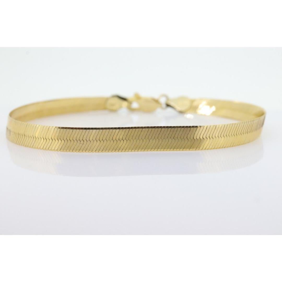 Vintage 14k Gelbgold hochglanzpoliertes herringbone-Armband. Breites Fischgrätenmuster 3