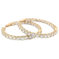 Boucles d'oreilles vintage en or jaune 14 carats, ornées de diamants ronds G-VS totalisant 12,42 carats