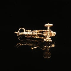 Vintage 14K Yellow Gold Horse and Sulky Cart Charm Articulated Wheels 2.7g