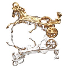 Vintage 14K Yellow Gold Horse and Sulky Cart Charm Articulated Wheels 2.7g