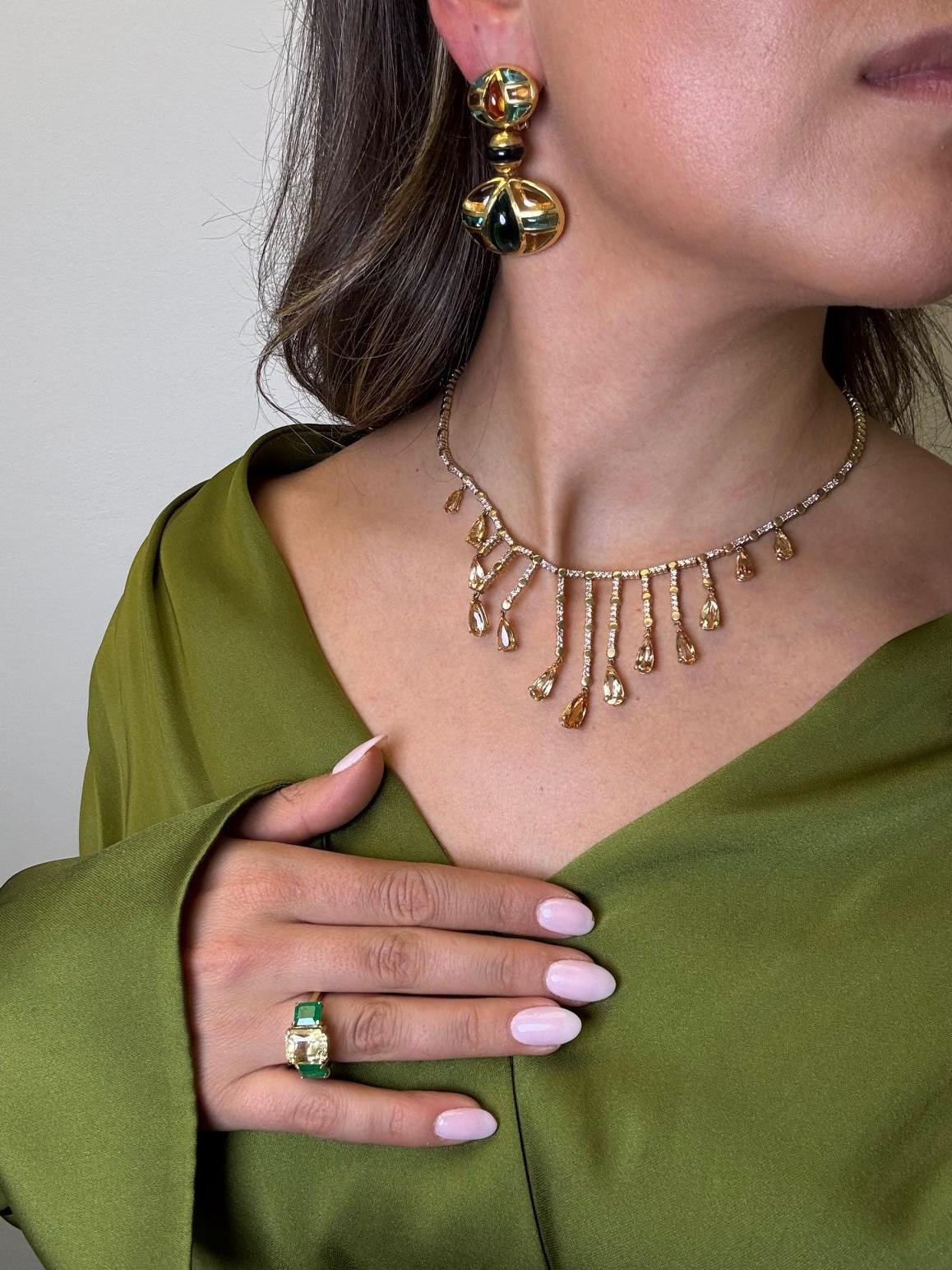 Vintage 14K Yellow Gold Topaz and Diamond Fringe Necklace (Collier à franges en or jaune 14K) en vente 7