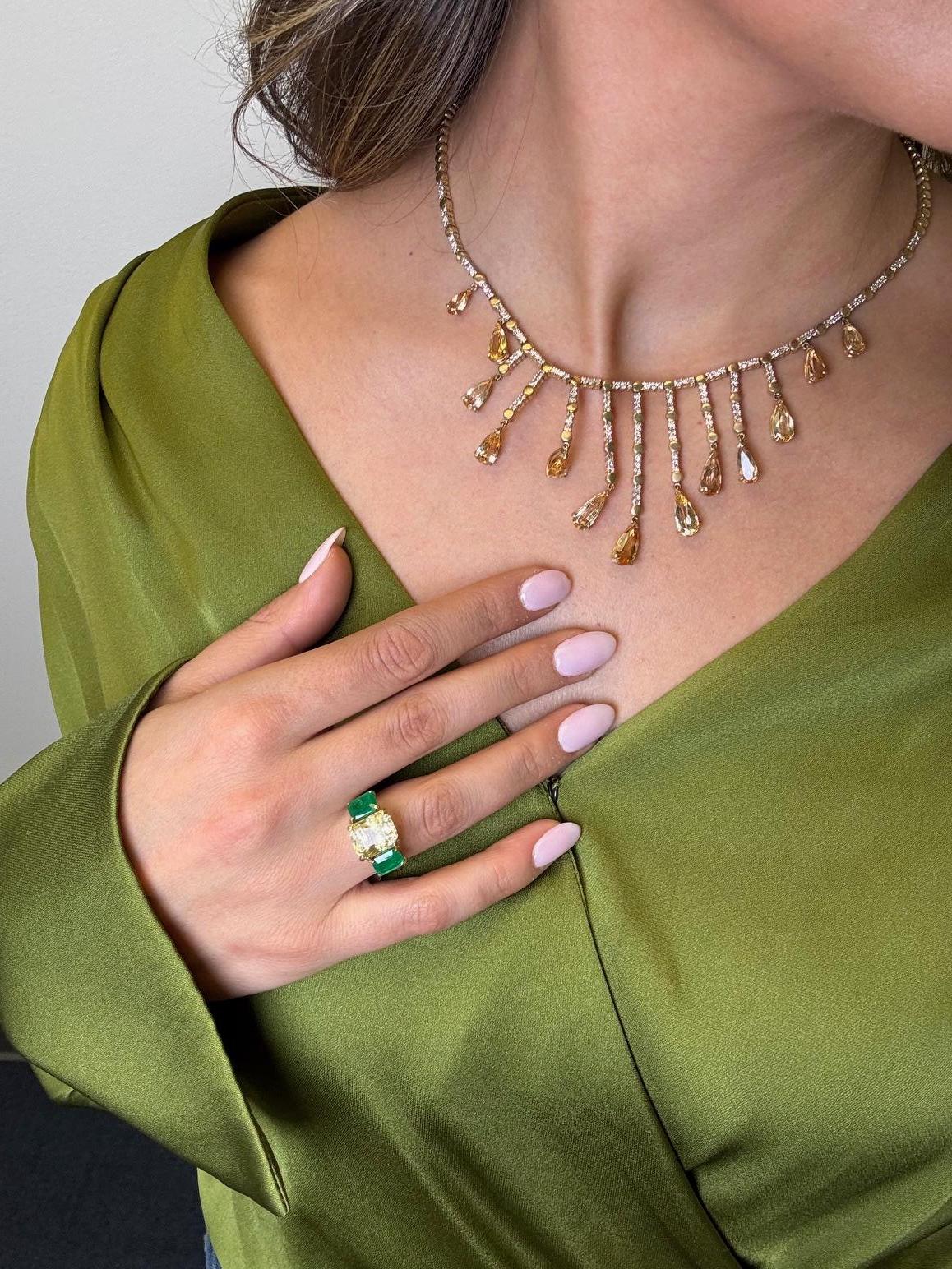 Vintage 14K Yellow Gold Topaz and Diamond Fringe Necklace (Collier à franges en or jaune 14K) en vente 10