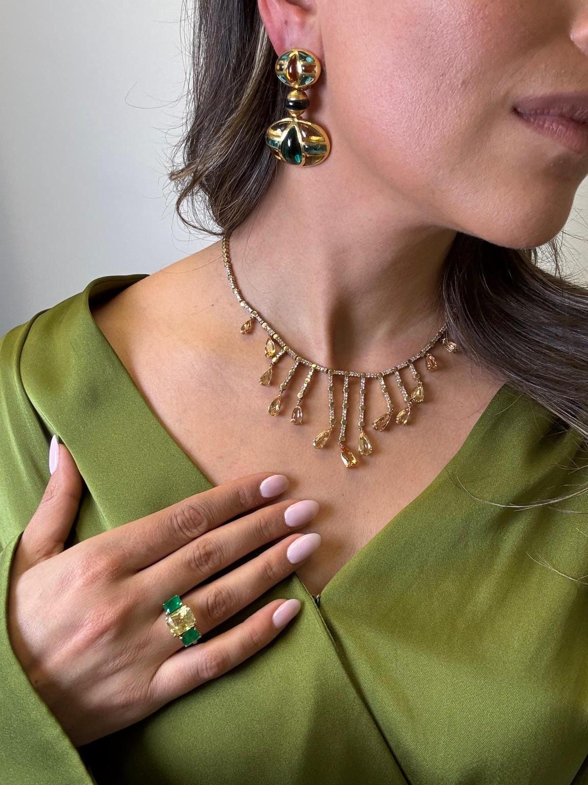 Vintage 14K Yellow Gold Topaz and Diamond Fringe Necklace (Collier à franges en or jaune 14K) en vente 11