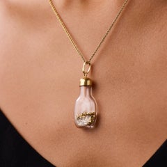 Vintage 14k Yellow Gold Bottle Pendant Necklace, 1980s Design, 18"