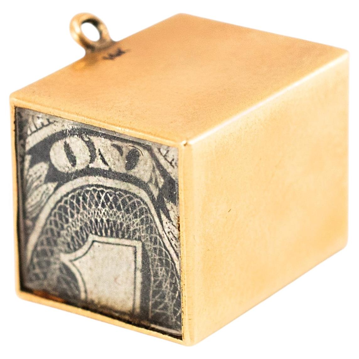 Vintage 14K Yellow Gold in Emergency Break Glass Dollar Bill Charm Pendant For Sale