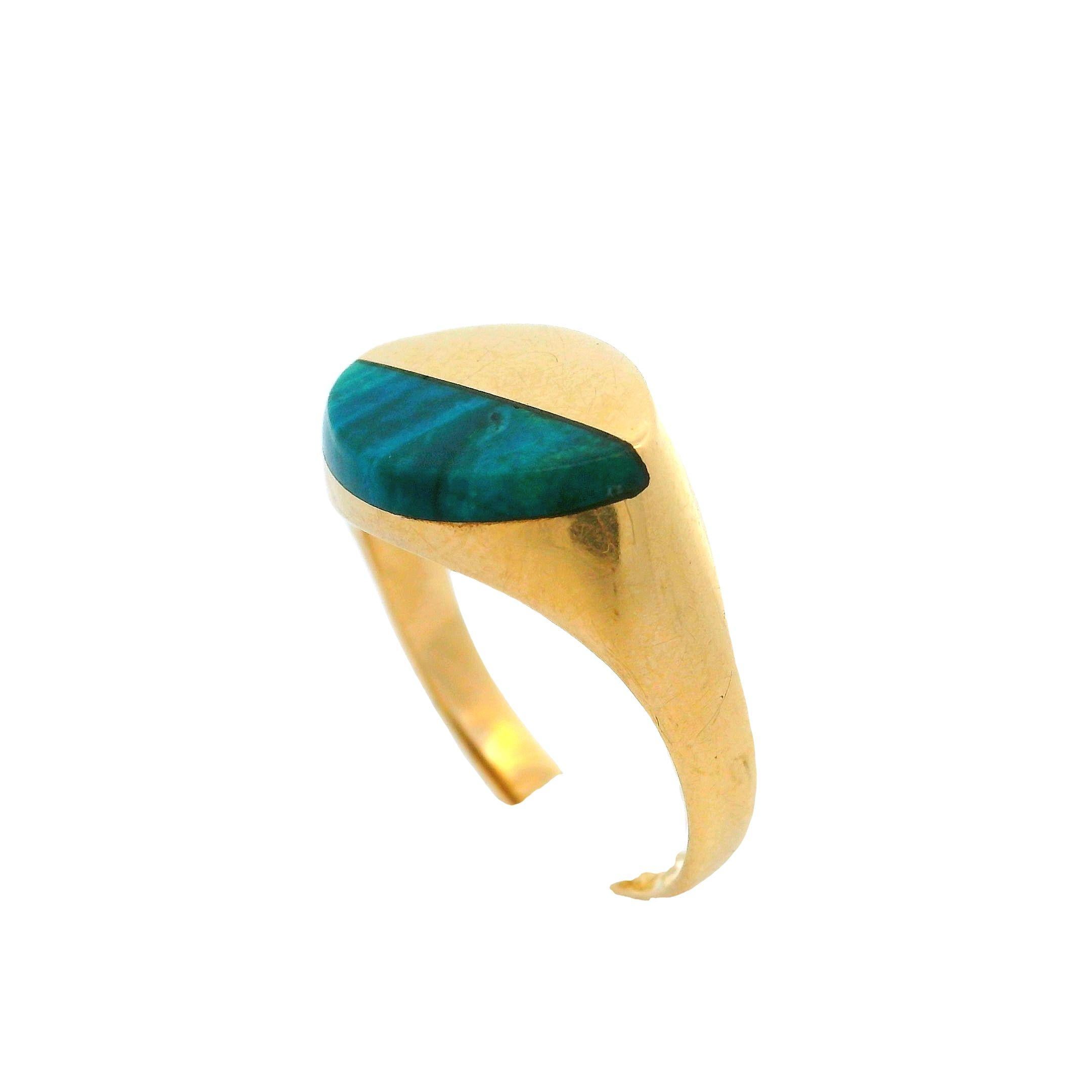 Women's Vintage 14k Yellow Gold Inlaid Malachite Polished Ying Yang Ring