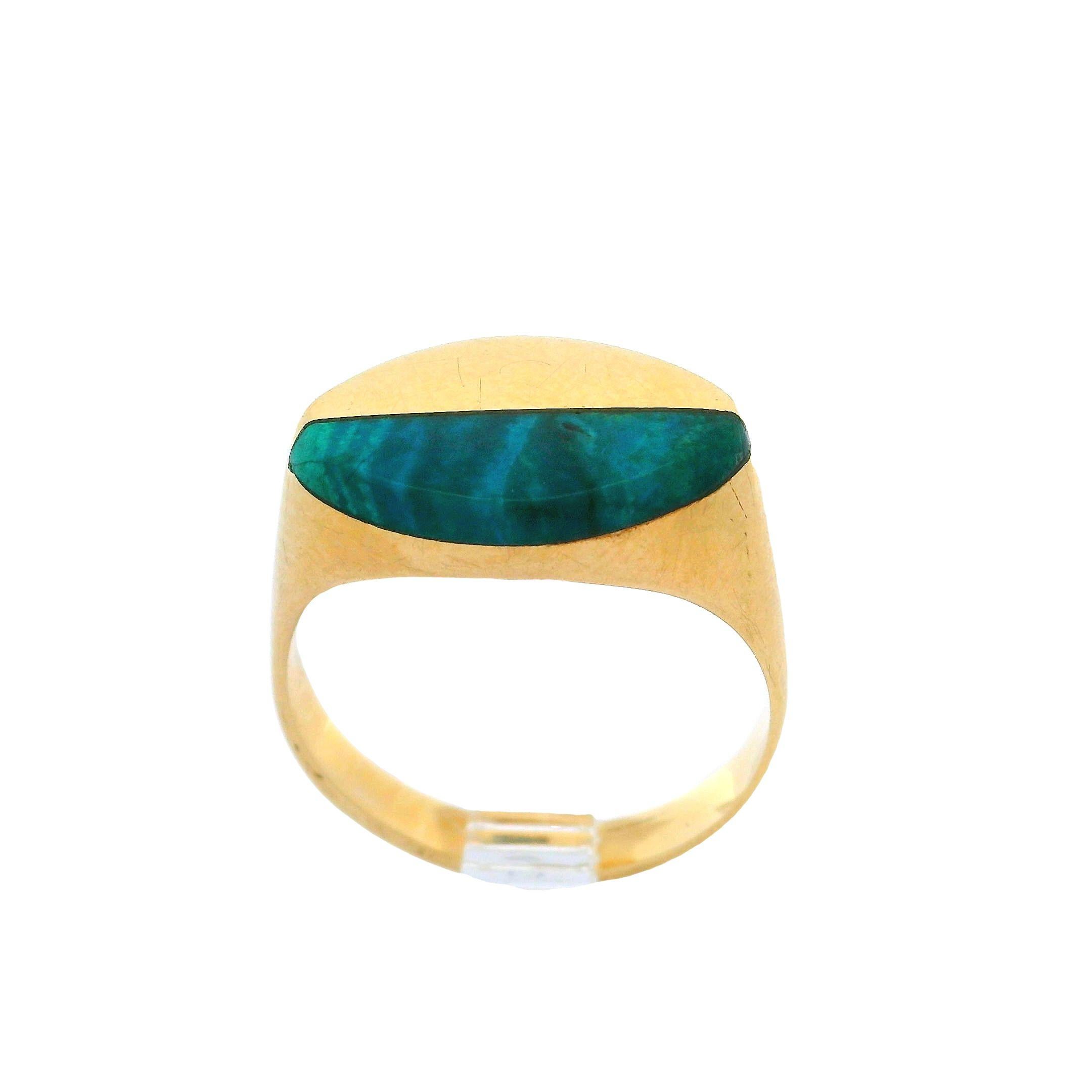 Vintage 14k Yellow Gold Inlaid Malachite Polished Ying Yang Ring 1