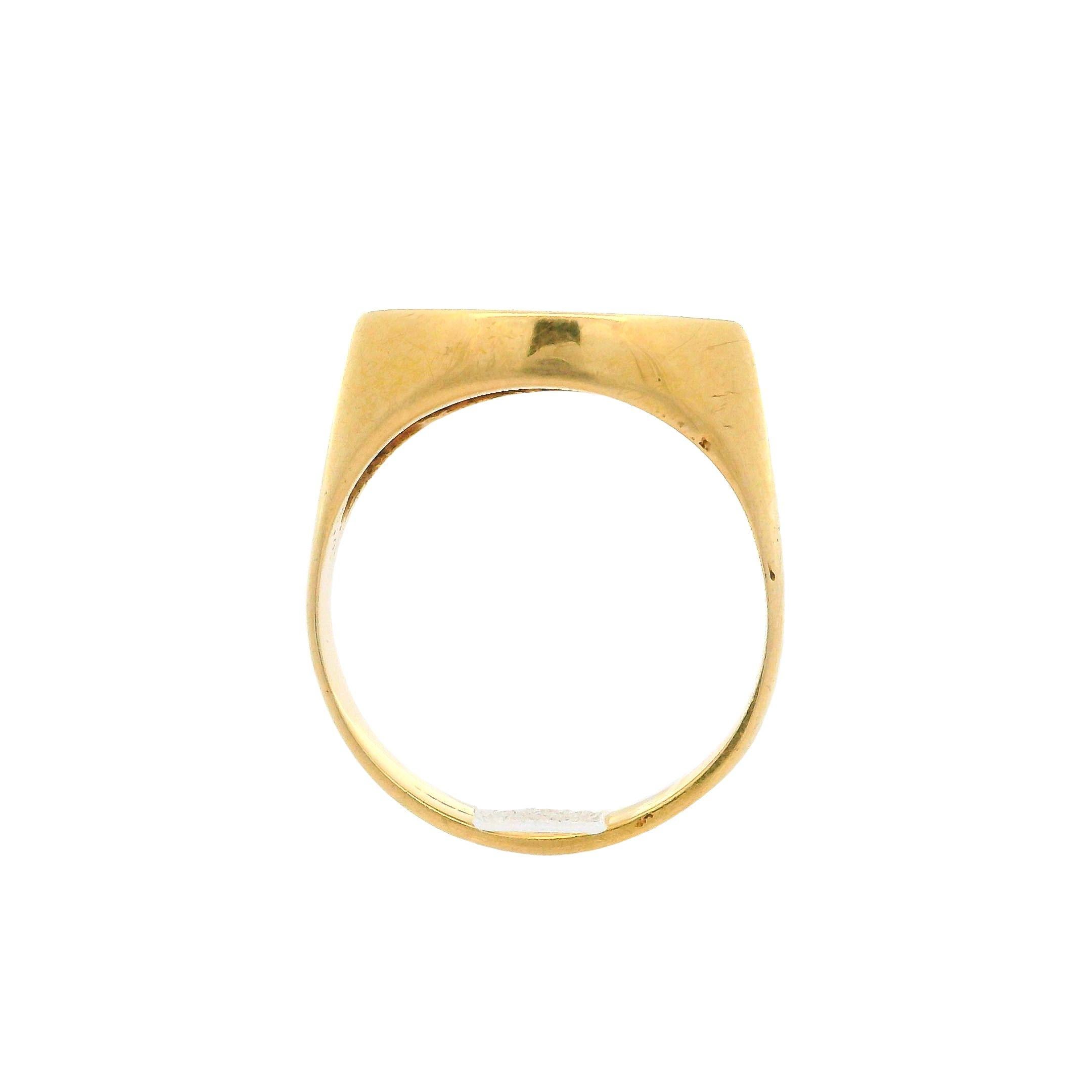 Vintage 14k Yellow Gold Inlaid Malachite Polished Ying Yang Ring 3