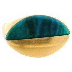 Vintage 14k Gelbgold Intarsien Malachit polierter Ying Yang Ring