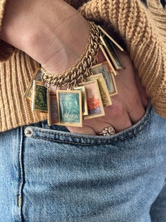 Vintage 14K Yellow Gold International Stamp Charm Chain Bracelet 1960s-70s