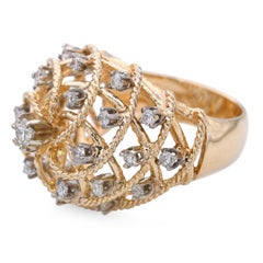 Vintage Yellow Gold Intertwined Basket Style Statement Ring