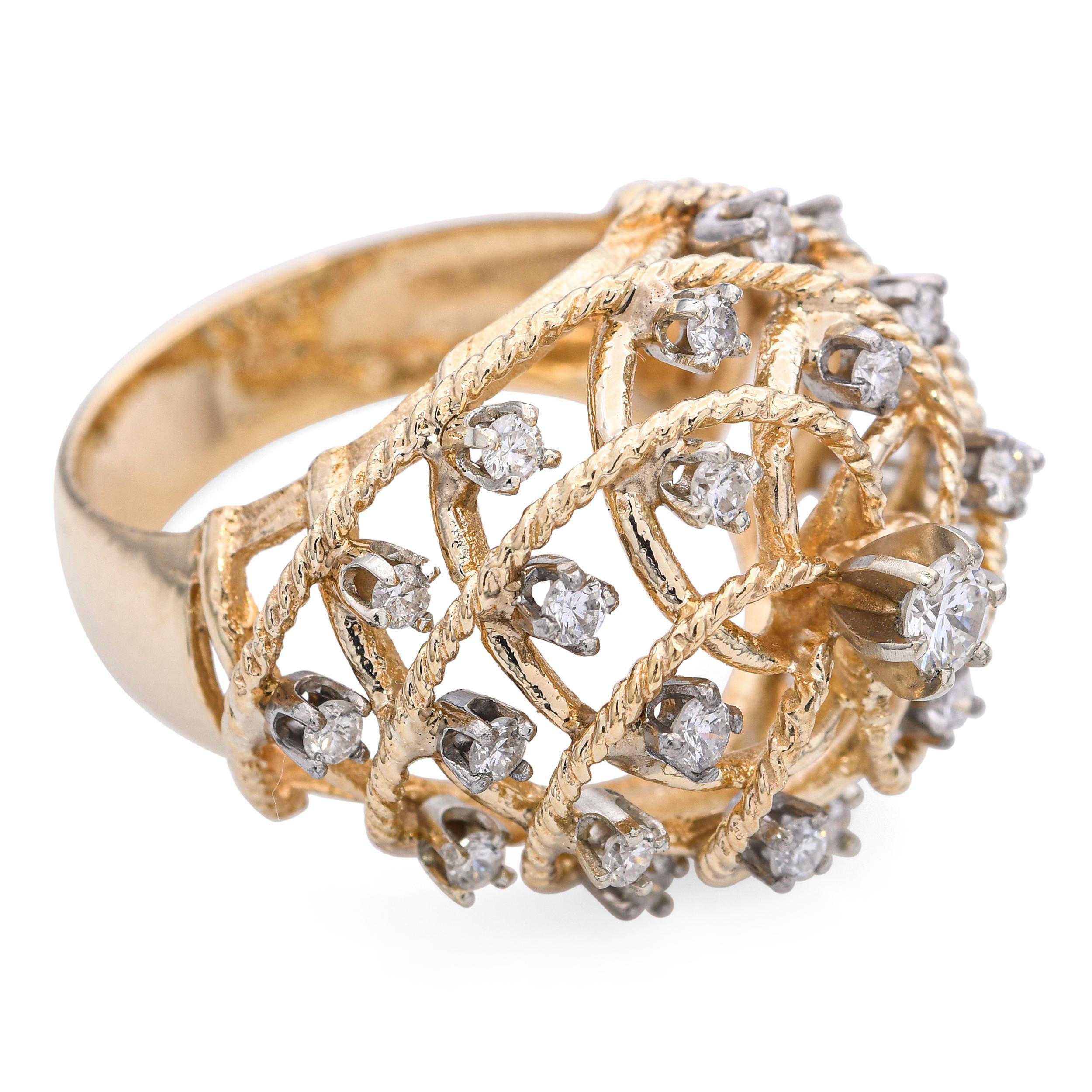 Vintage 14k Yellow Gold Intertwined Basket Style Statement Ring In Good Condition For Sale In New York, NY