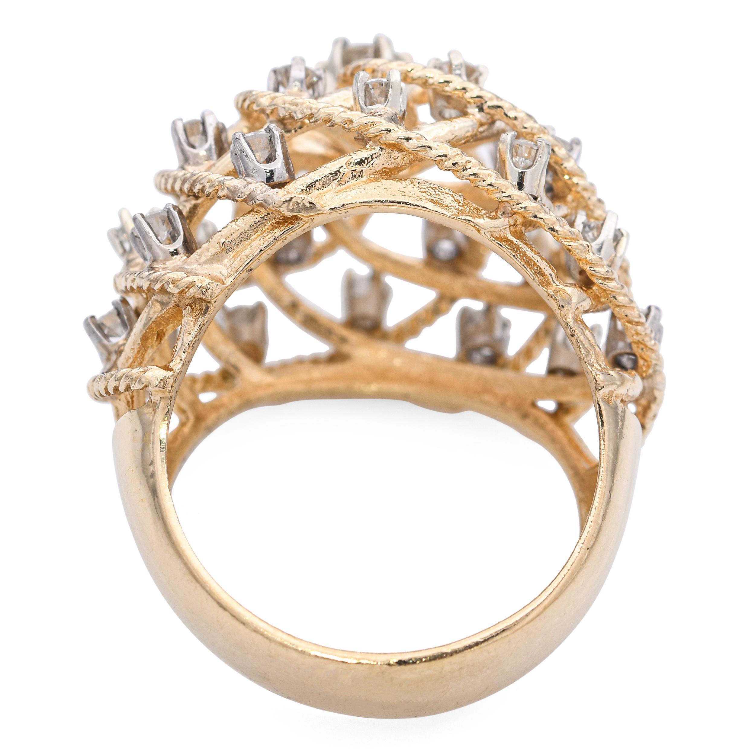 Women's Vintage 14k Yellow Gold Intertwined Basket Style Statement Ring For Sale