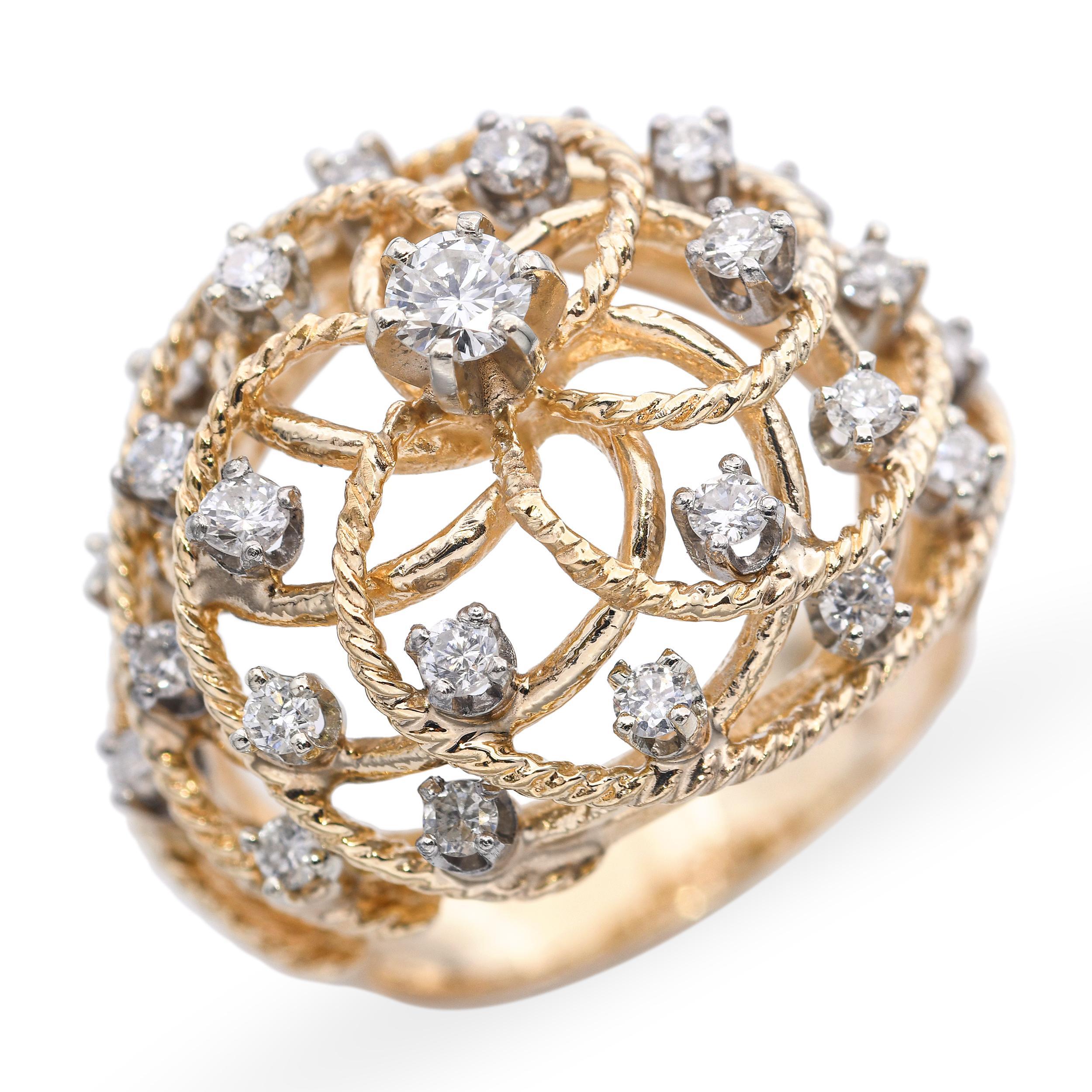 Vintage 14k Yellow Gold Intertwined Basket Style Statement Ring For Sale 2