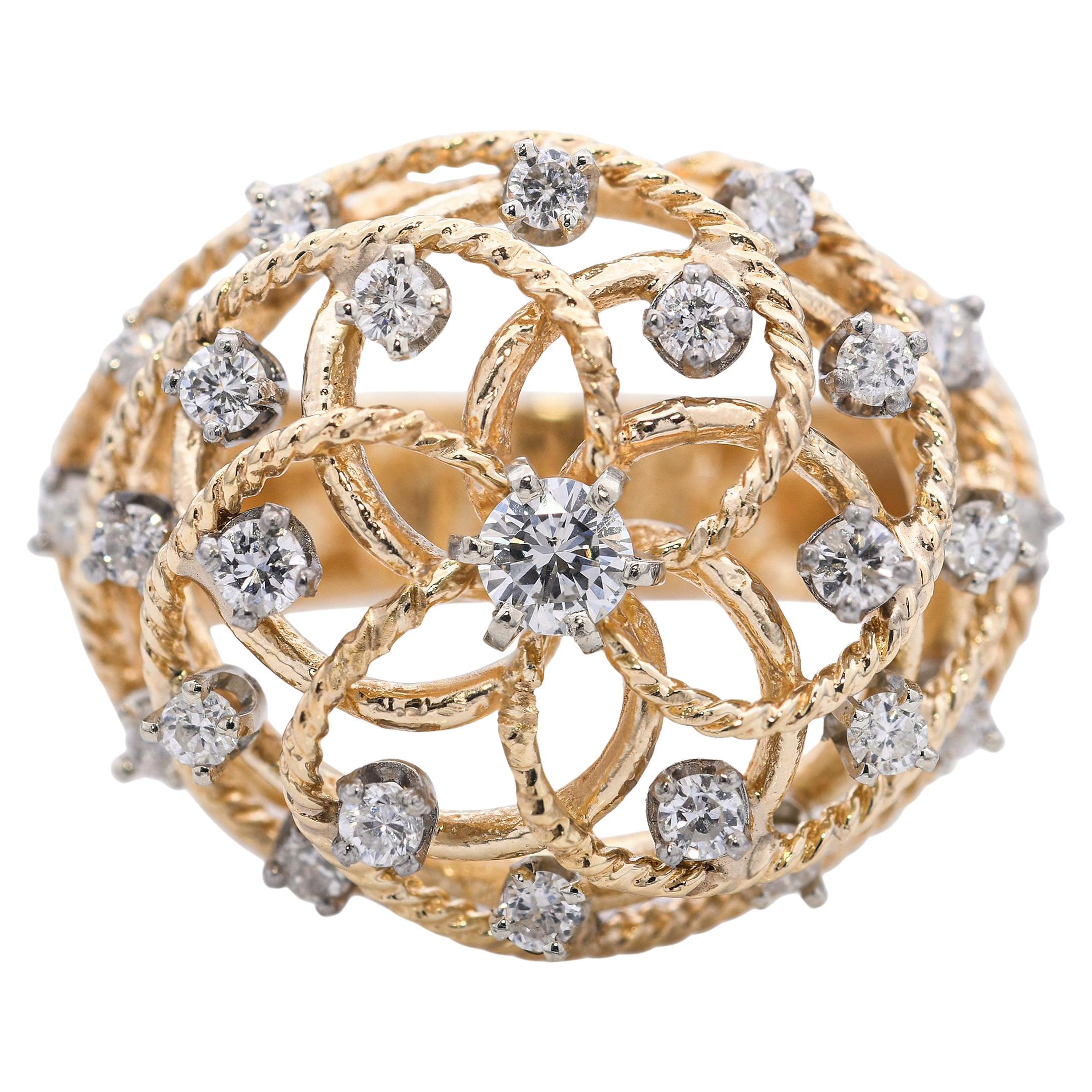 Vintage 14k Yellow Gold Intertwined Basket Style Statement Ring For Sale