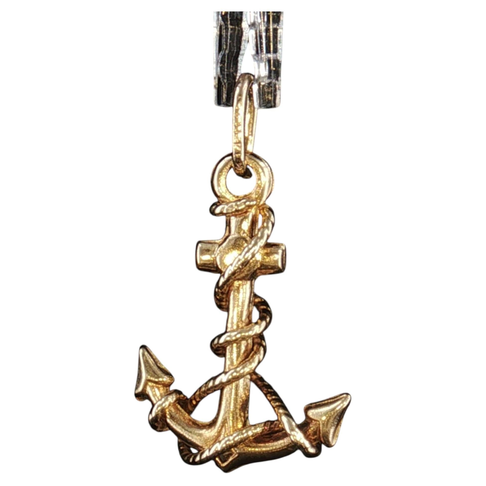 Colgante vintage de oro amarillo de 14K con un diablillo de ancla y cuerda de estilo italiano, 1,4 g