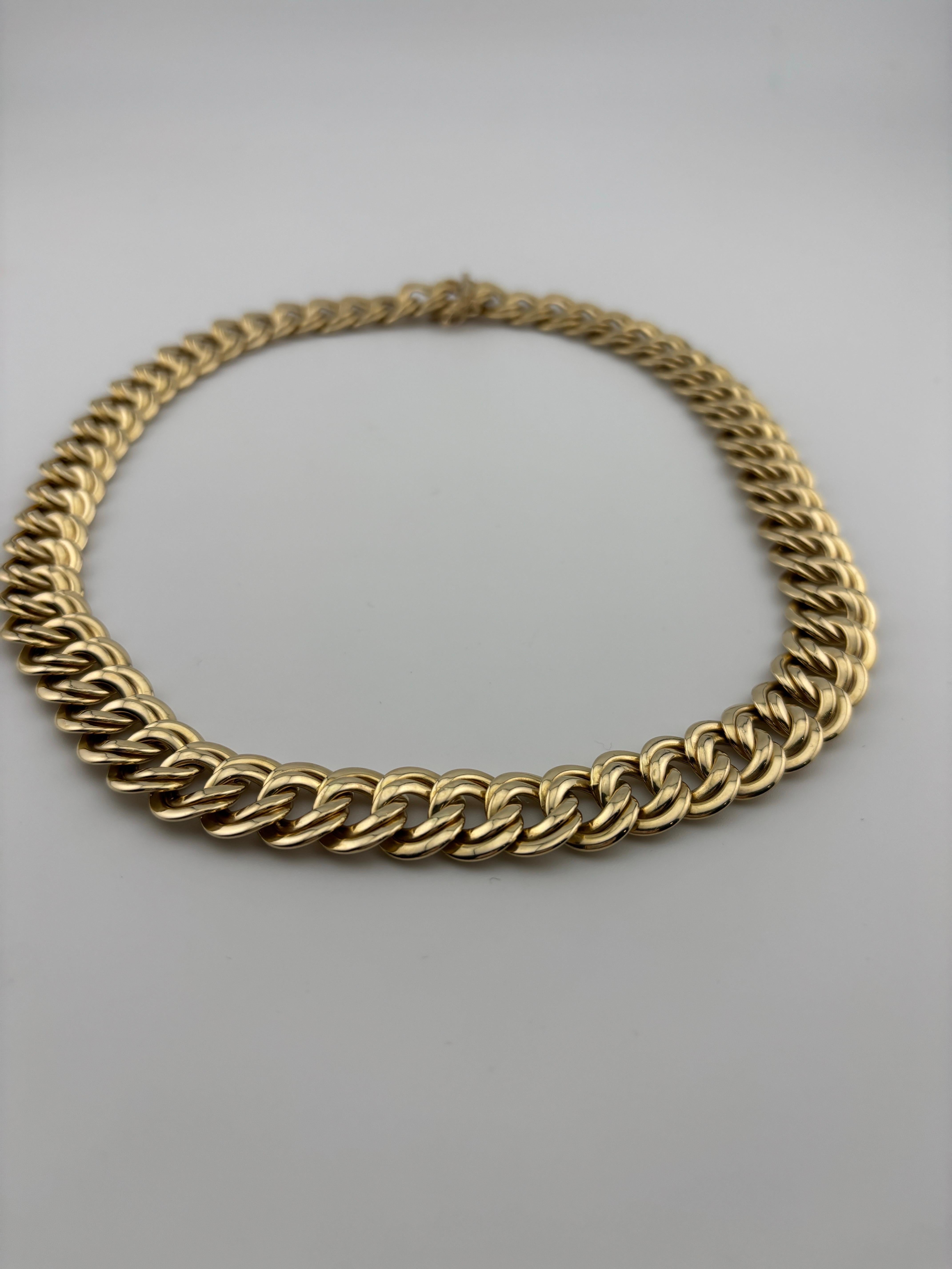 Modern Vintage 14k Yellow Gold Italian Double Curb Link Necklace For Sale