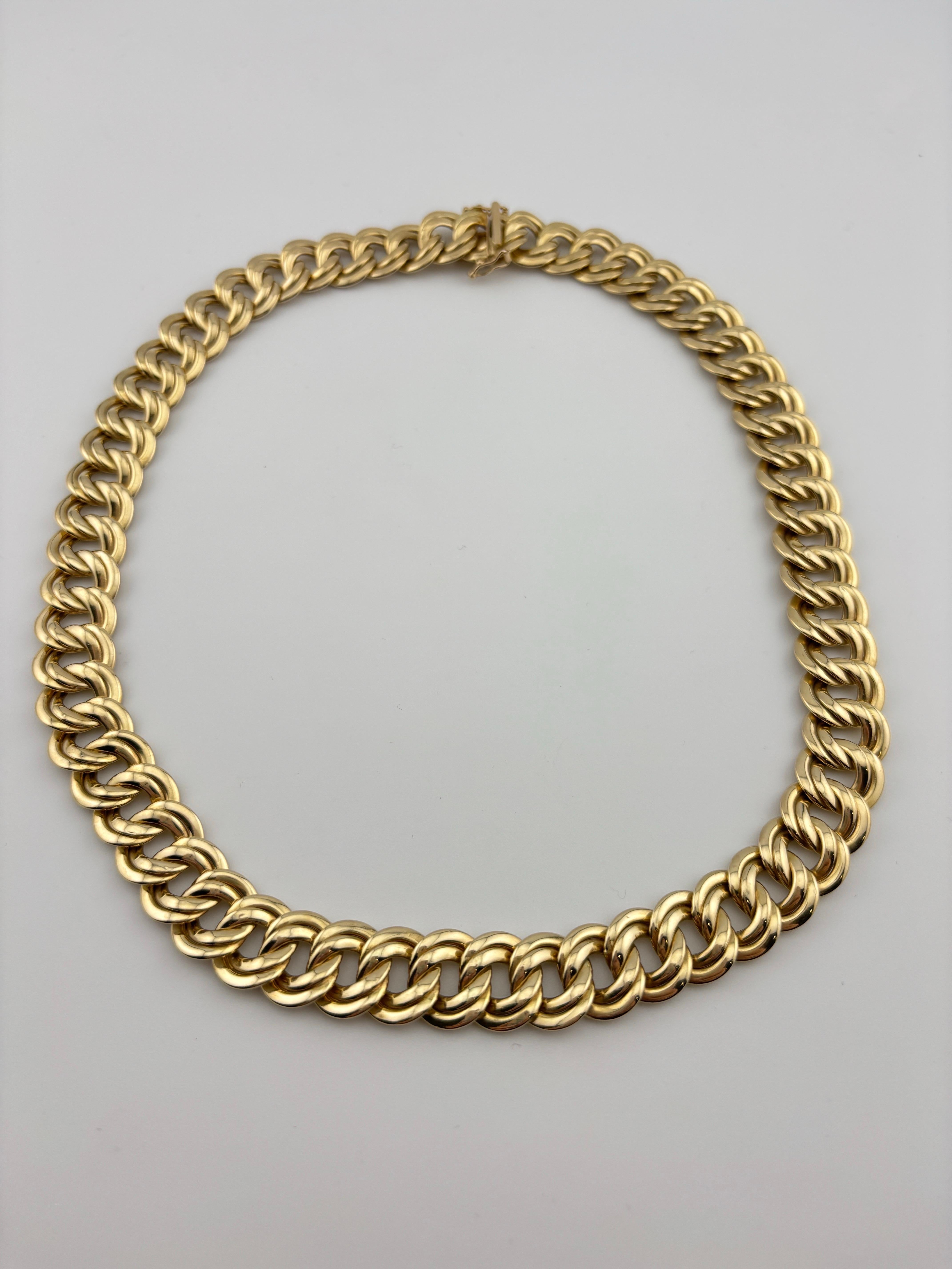 Women's or Men's Vintage 14k Yellow Gold Italian Double Curb Link Necklace For Sale
