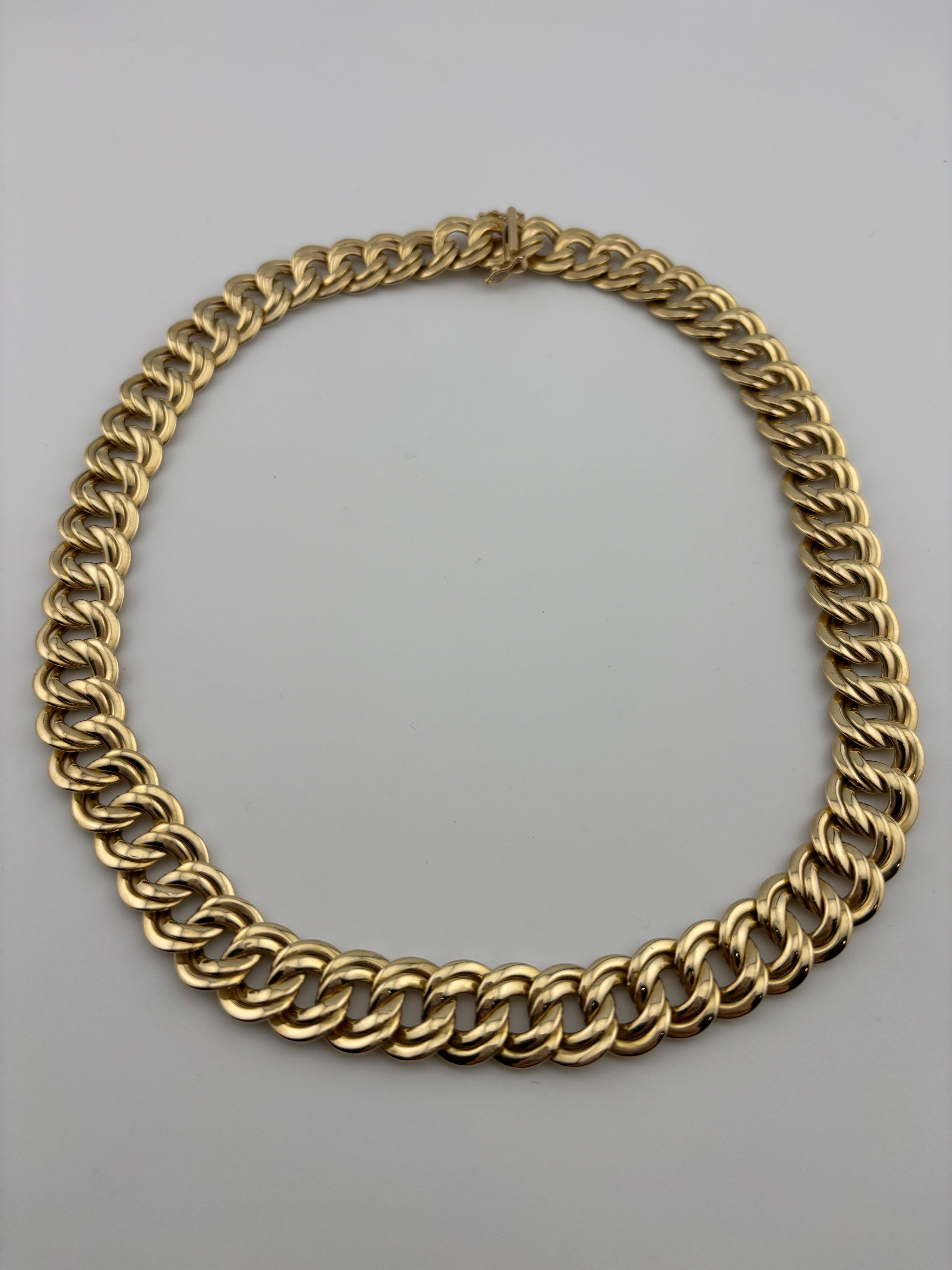 Vintage 14k Yellow Gold Italian Double Curb Link Necklace For Sale 2